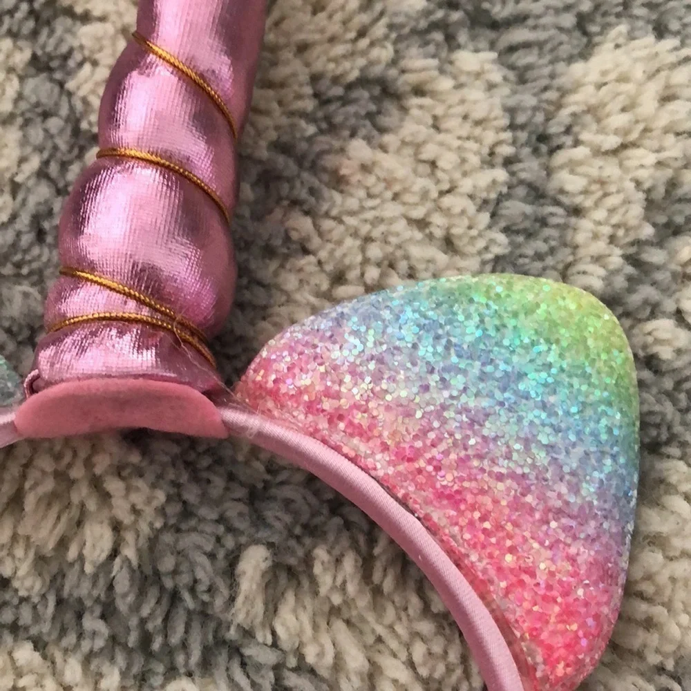 Rainbow ombre ears metallic purple horn unicorn headband